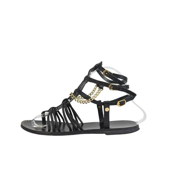AllSaints Gelda Black Strappy Chain Gladiator Ankle Strap Flats Sandal Size 7.5 - Picture 1 of 8